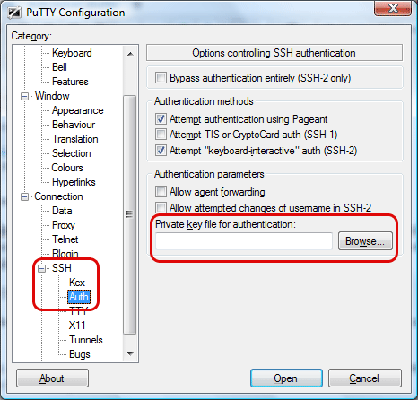 PuTTY - Configurando a chave privada