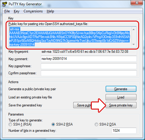 PuTTY Key Generator - Geração da chave pública 2